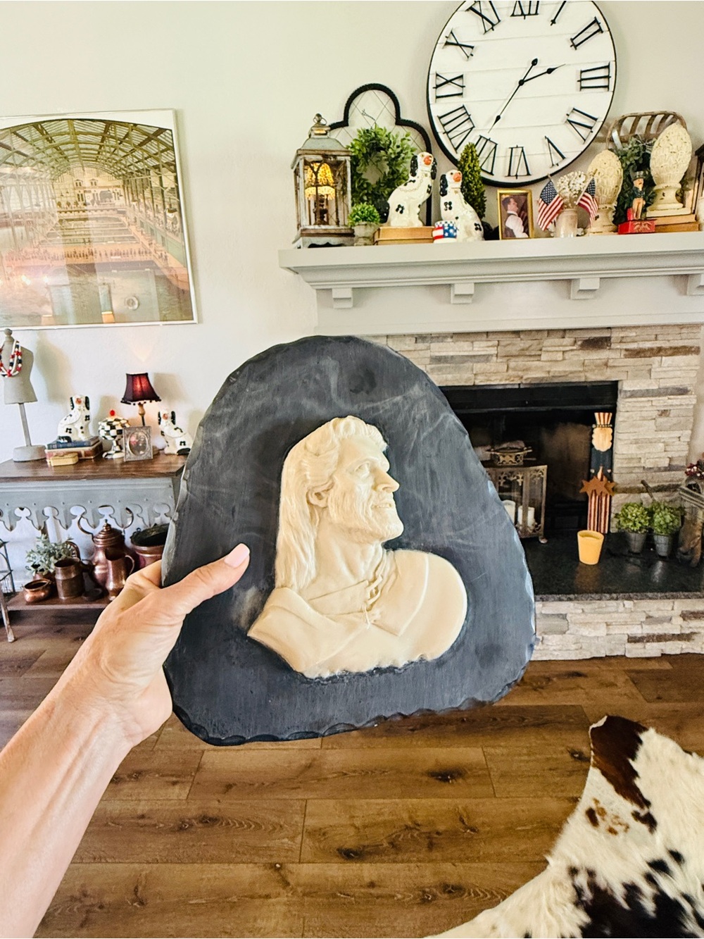 Vintage C. Ed Enterprises Incolay Stone Jesus Profile Wall Plaque Large 11" - Picture 10 of 12